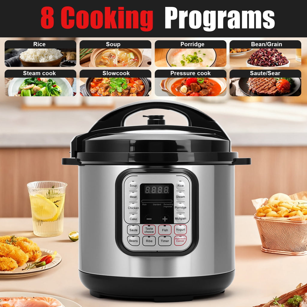 8.5 Quart Electric Pressure Cooker, 16-in-1 Multi-Functional Slow Cooker, Rice Cooker, Saute Pan, Soup Pot, Egg Cooker, Warmer, Preset Cooking, Stainless Steel