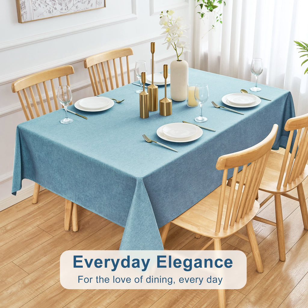 Inosoo Faux Linen Textured Rectangle Tablecloth - 60 x 84 inch Waterproof & Machine Washable Linen-Look Cloth Table Cover, White