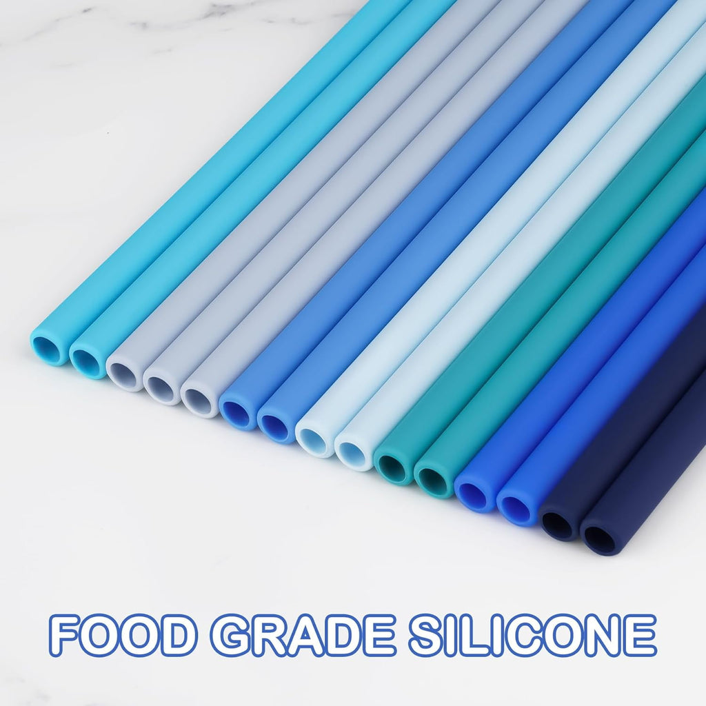 Tomorotec 12" Reusable Silicone Drinking Straws 15PCS with 2 Brushes, Compatible with Stanley Tumblers 40oz 30oz 20oz, Customizable for Various Drinkware, BPA-Free & Safe for Teeth (Morandi Colors)