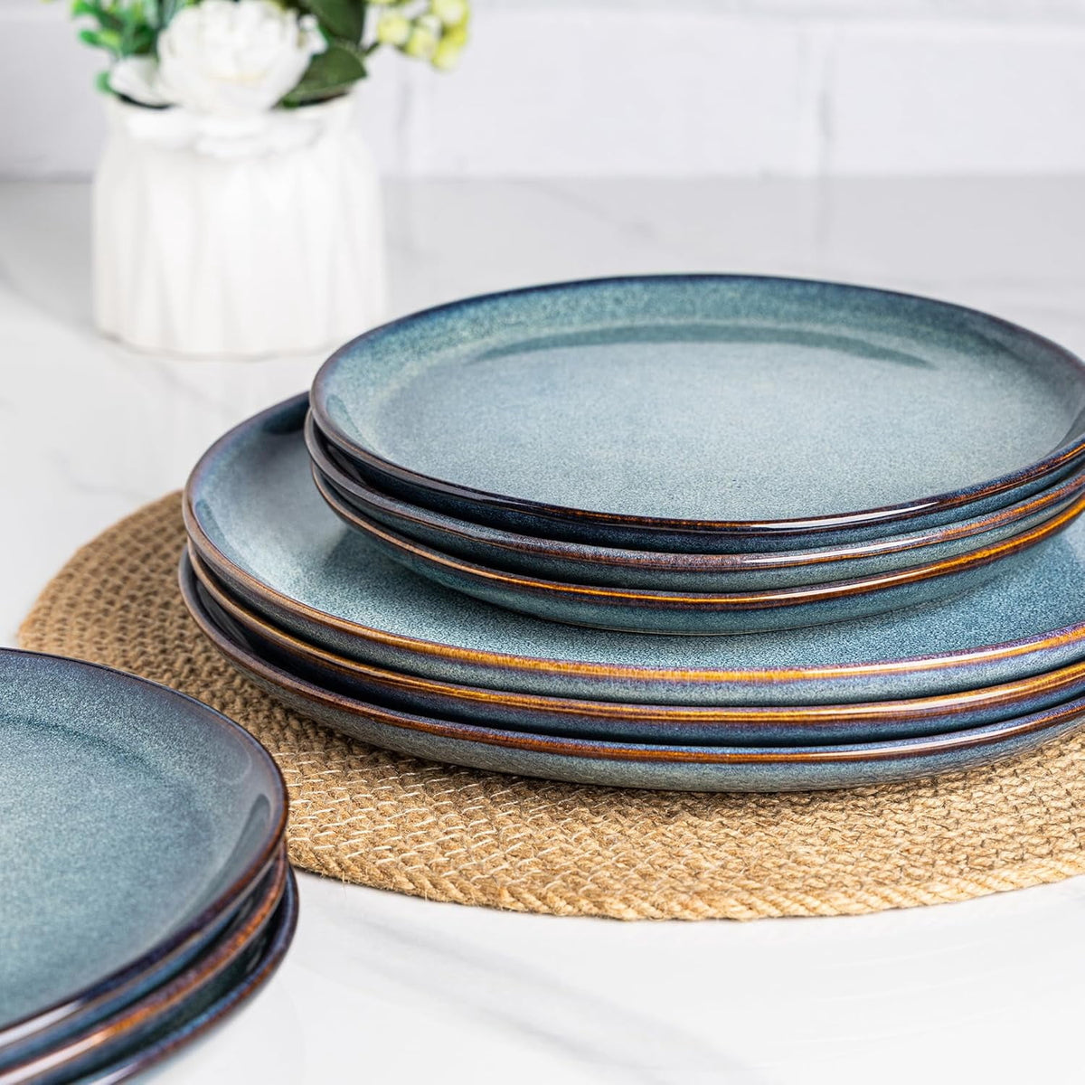 AmorArc Ceramic Dinner Plates Set of 6,10.5 Inch Handmade Reactive Glaze Stoneware Plates,Large Rustic Shape Dinnerware Dish Set for Kitchen, Microwave & Dishwasher Safe,Scratch Resistant-Pearl White