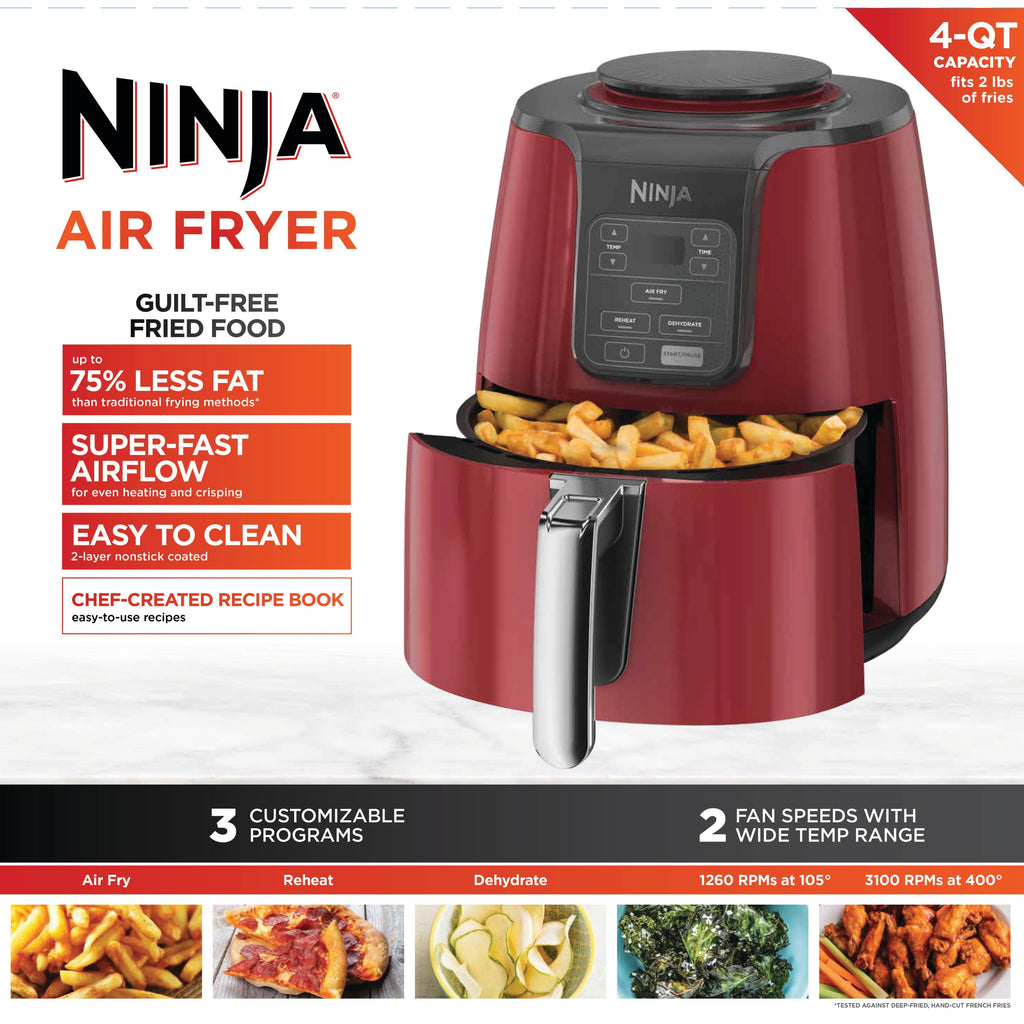 Ninja Air Fryer 4-Qt, 3-in-1, Air Fry Reheat Dehydrate, Nonstick, Dishwasher Safe, Compact, AF100WMWH White