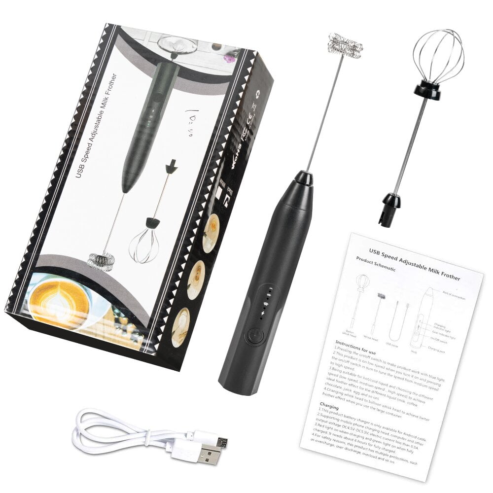 Milk Frother Wand Drink Mixer - Handheld Milk Frother Electric Whisk - Easy-Clean Stainless Steel Frother Wand & Mini Blender - Electric Coffee Frother for Milk Coffee Lattes