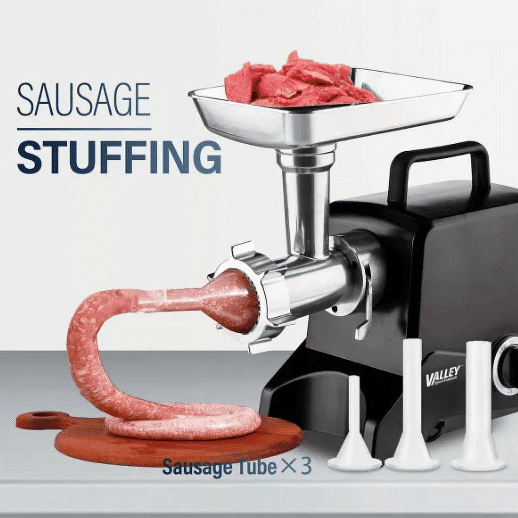 Valley Sportsman #8 Stainless Steel Meat Grinder, Powerful 575-Watt Motor Sausage Meat Grinder with Grinder Knife, Ideal for Regular Use, Sausage Making, Silver