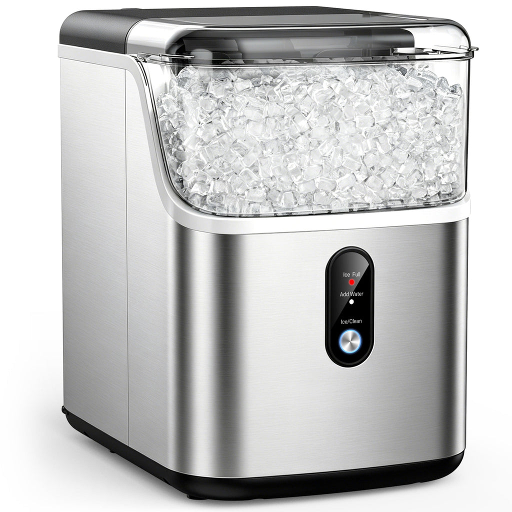 Snowyermine Nugget Ice Maker Countertop, 35 lbs per Day, Soft, Chewable Sonic-Style Pebble Ice, One-Touch Self-Cleaning, Stainless Steel, Black, for Home, Kitchen, Office, RV and Camping