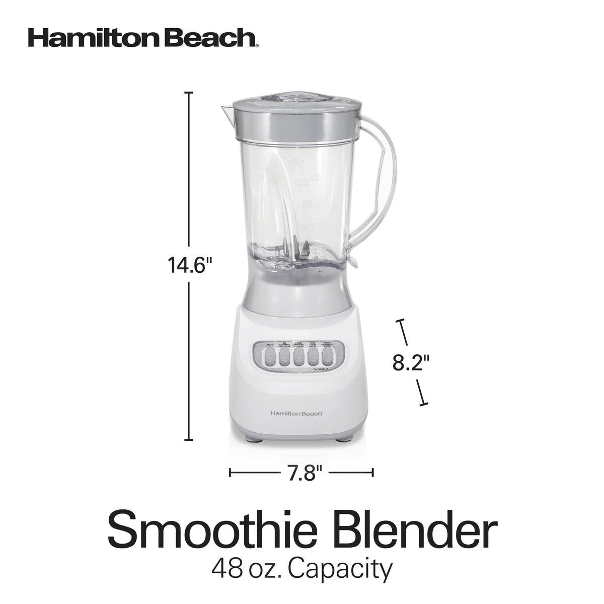 Hamilton Beach Smoothie Blender, 48 oz BPA-Free Jar 650 W 12-Function Countertop Blender for Kitchen, Black