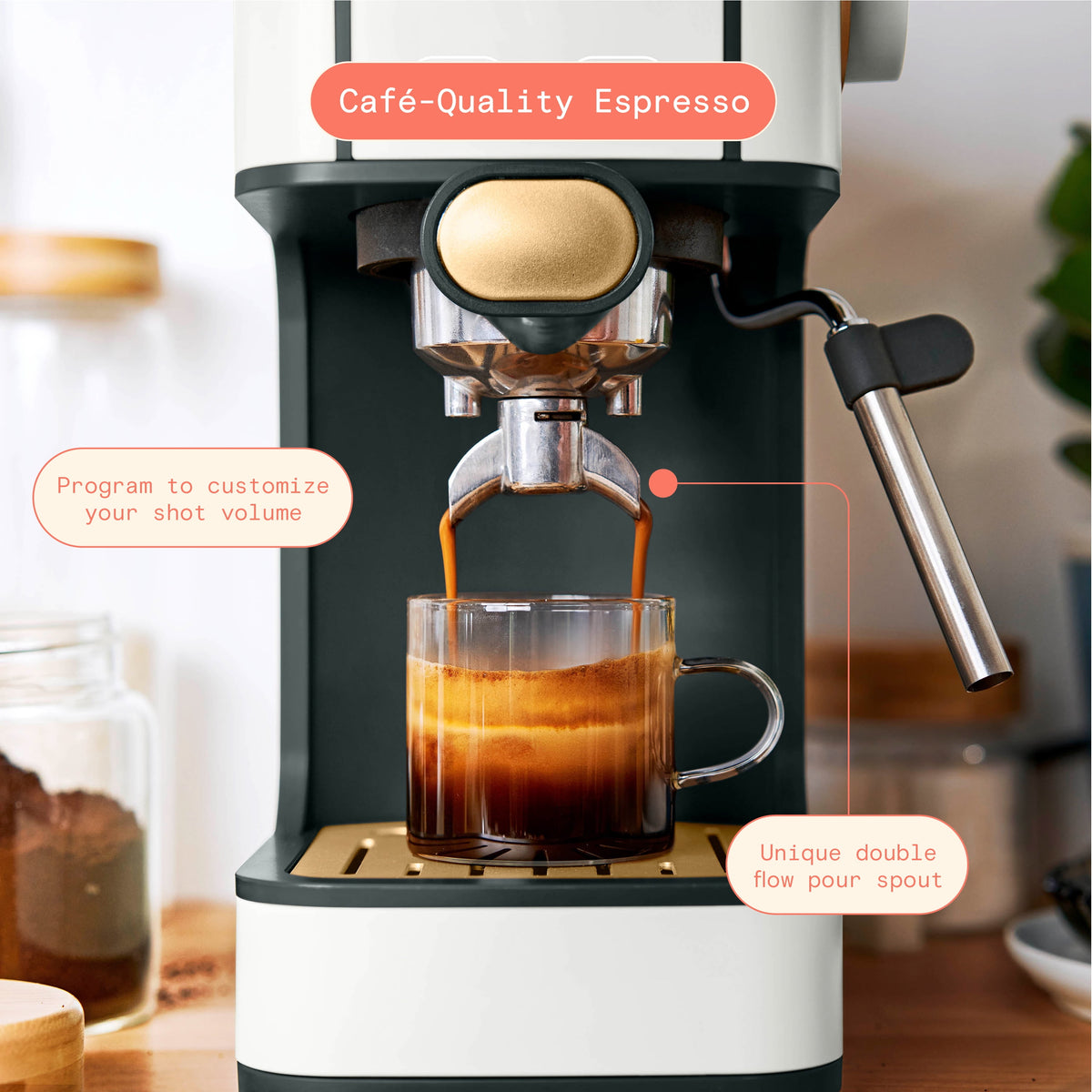Beautiful by Drew Barrymore Slim Espresso Machine, 20-Bar Pressure, Black Sesame