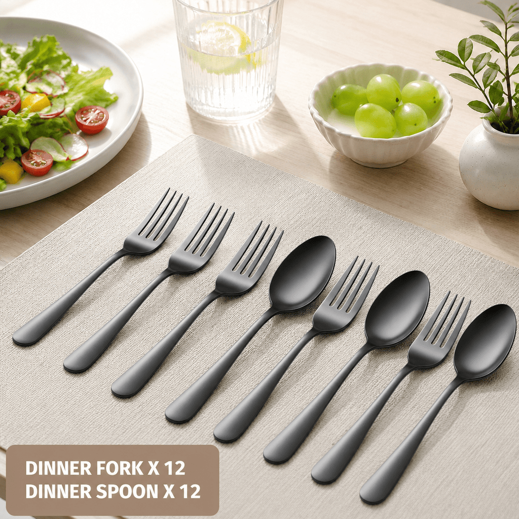 24-Pieces Spoon Fork Silverware Set, TAIMASI Food-Grade Tableware Set for 12, Stainless Steel , Mirror-Polished Dining Flatware Set for Home Restaurant