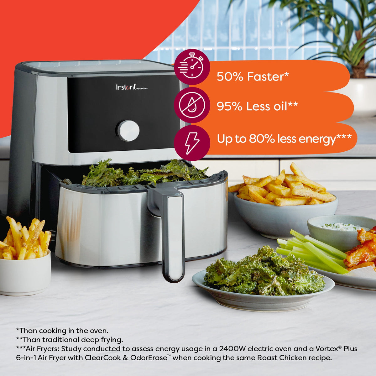 Instant Pot® 4Qt Vortex® Plus 6-in-1 Mini Air Fryer, Air Fry, Crisps, Broils, Roasts, Dehydrates, Bakes, Reheats, Stainless Steel, 4 Quarts