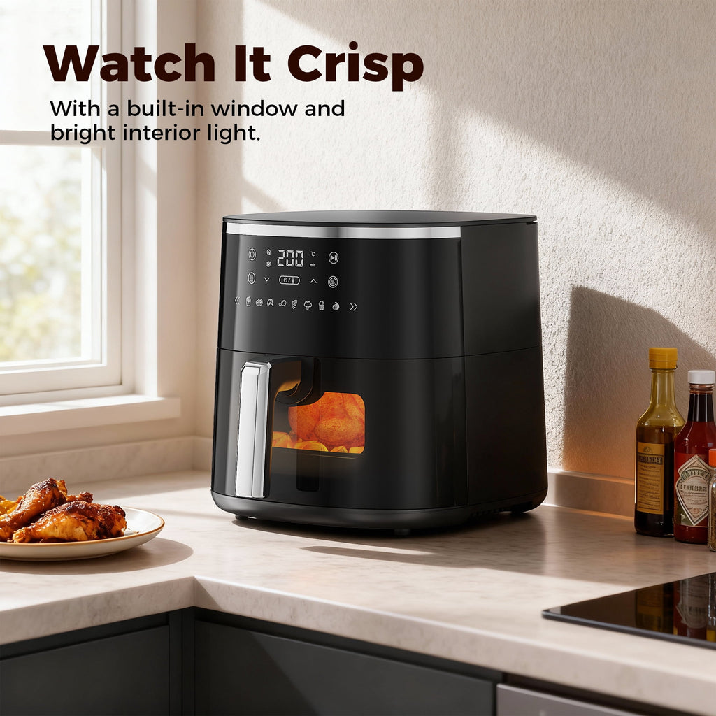 4QT Air Fryer with 8 Cooking Presets, Air Fry, Roast, Bake, Reheat, Dehydrate, Flip Reminder, 1200W, 140-400°F, Compact Design