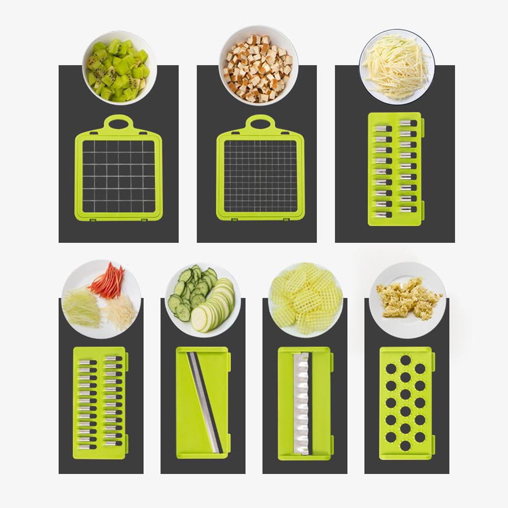 Cowin Vegetable Chopper, 14 in 1 Veggie Chopper, Multifunctional Food Cutter with Container 8 Blades