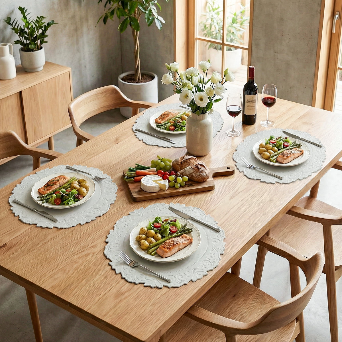 VCVCOO Placemats Set of 4 Beige Leather Place Mats Waterproof Wipeable Heat Resistant Sturdy Rectangle Kitchen Dining Table Mats for Indoor Outdoor Reversible Easy to Clean Place Mats
