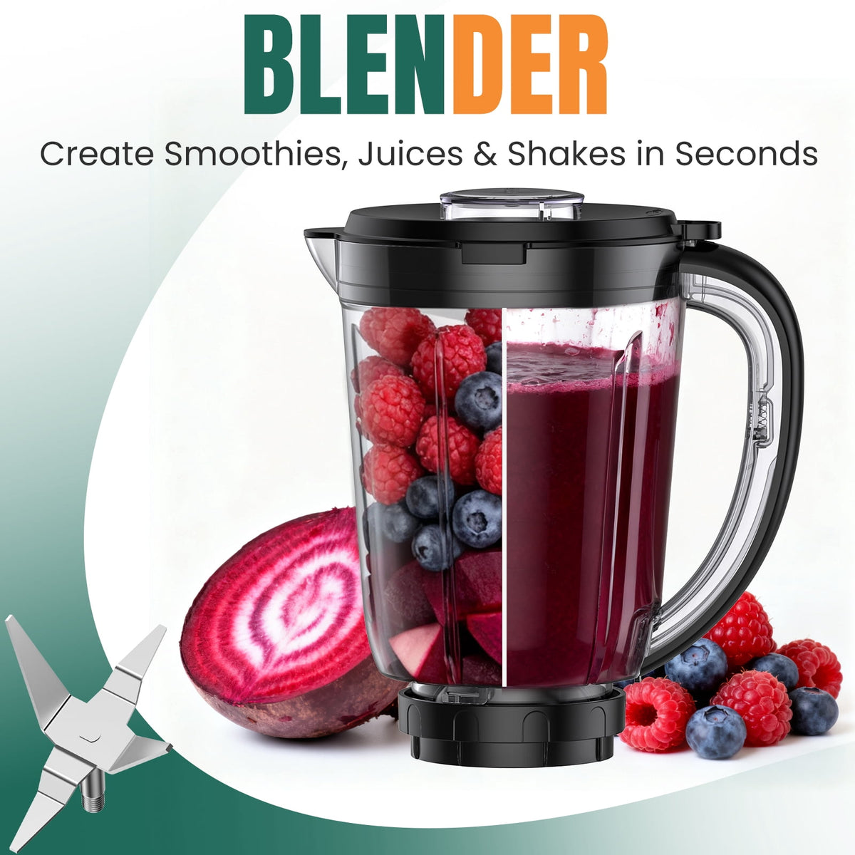 LINKChef Smoothie Blender 57oz Food Processor Combo with Powerful Chopper Grinder