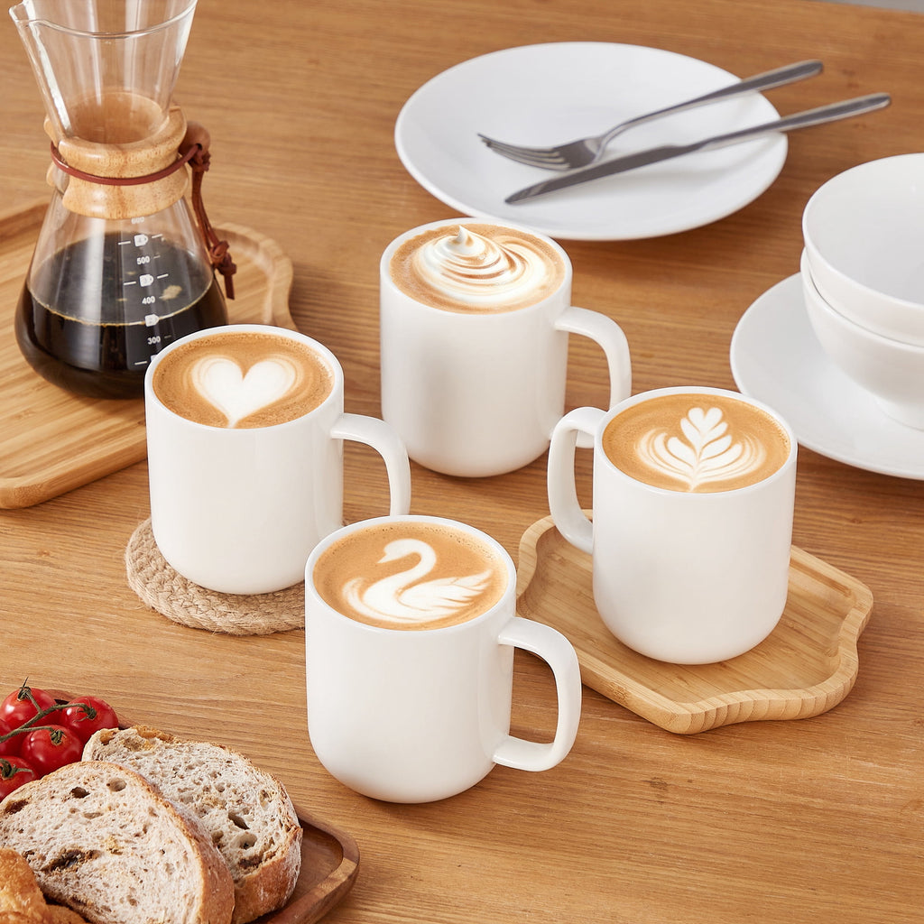 Malacasa Porcelain Coffee Mugs Set, 12 oz Coffee Cups Set of 4, Dishwasher & Microwave Safe, White