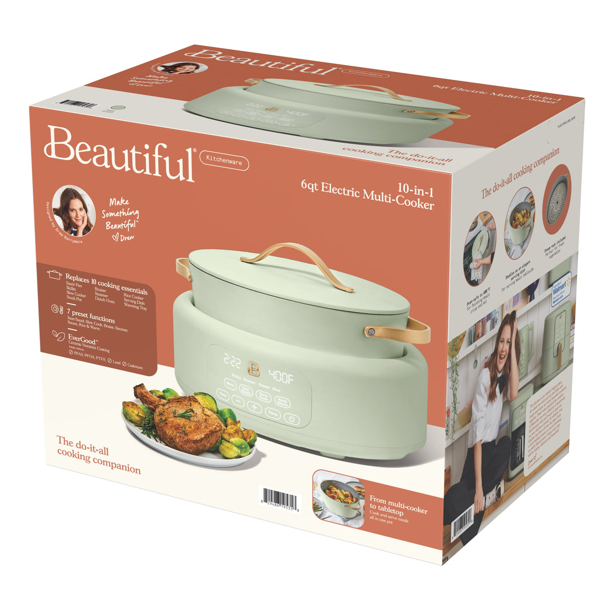 Beautiful 10 in 1, 6 Qt Electric Multi-Cooker, Thyme Green by Drew Barrymore