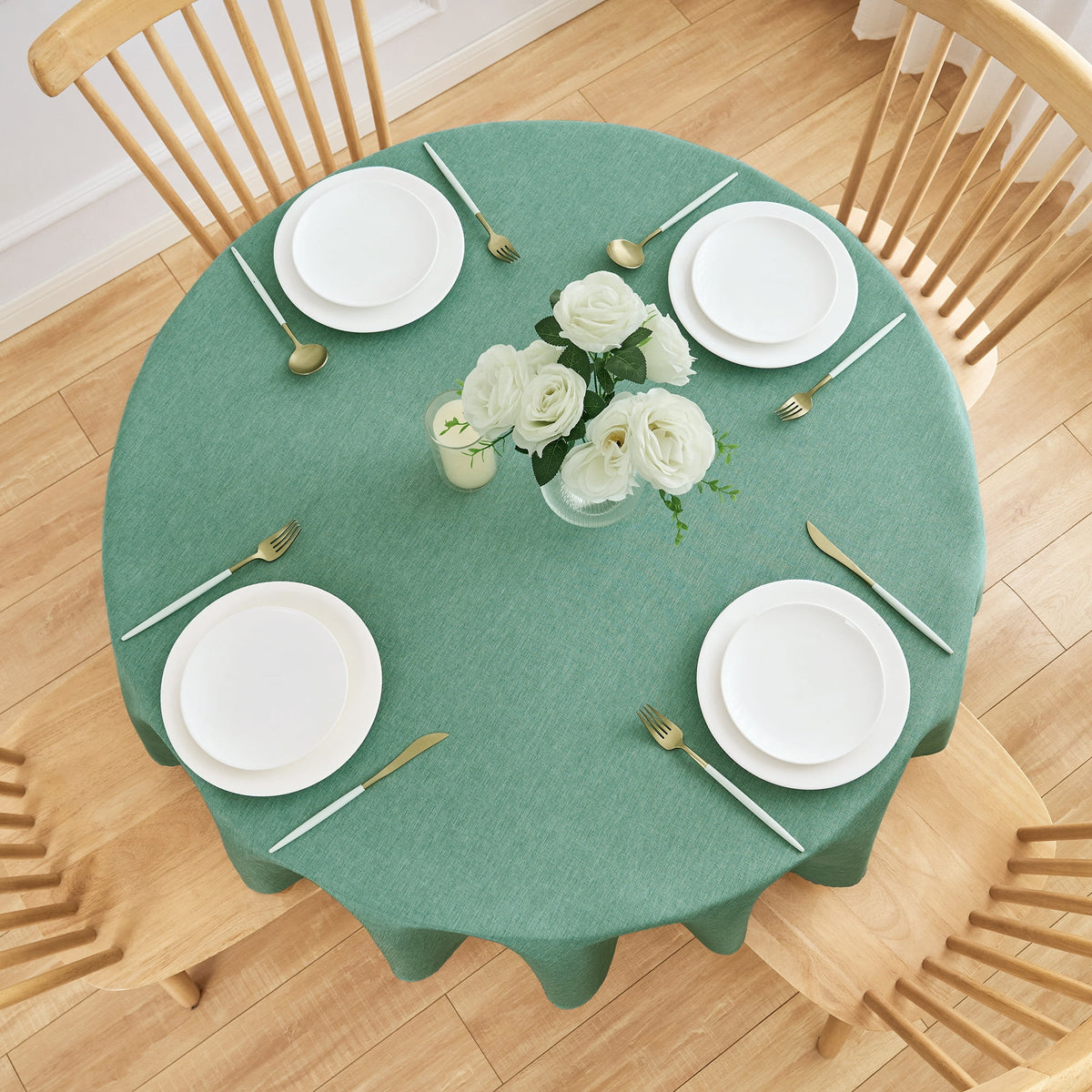 Inosoo Faux Linen Textured Rectangle Tablecloth - 60 x 84 inch Waterproof & Machine Washable Linen-Look Cloth Table Cover, White