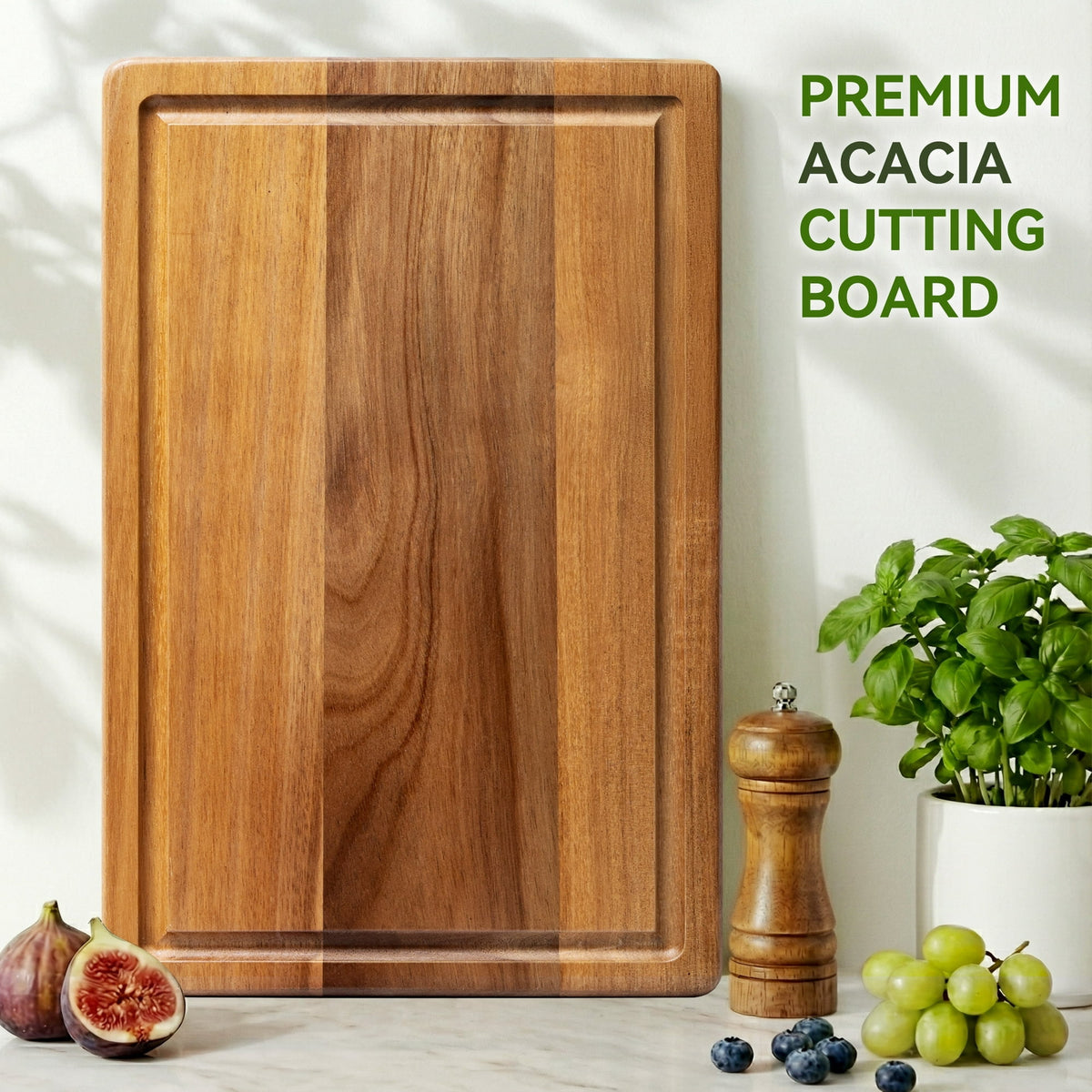 Kikcoin Acacia Wood Cutting Board, Cutting Board Set of 3 with Juice Groove, Wooden Chopping Boards for Kitchen, for Meat & Vegetables