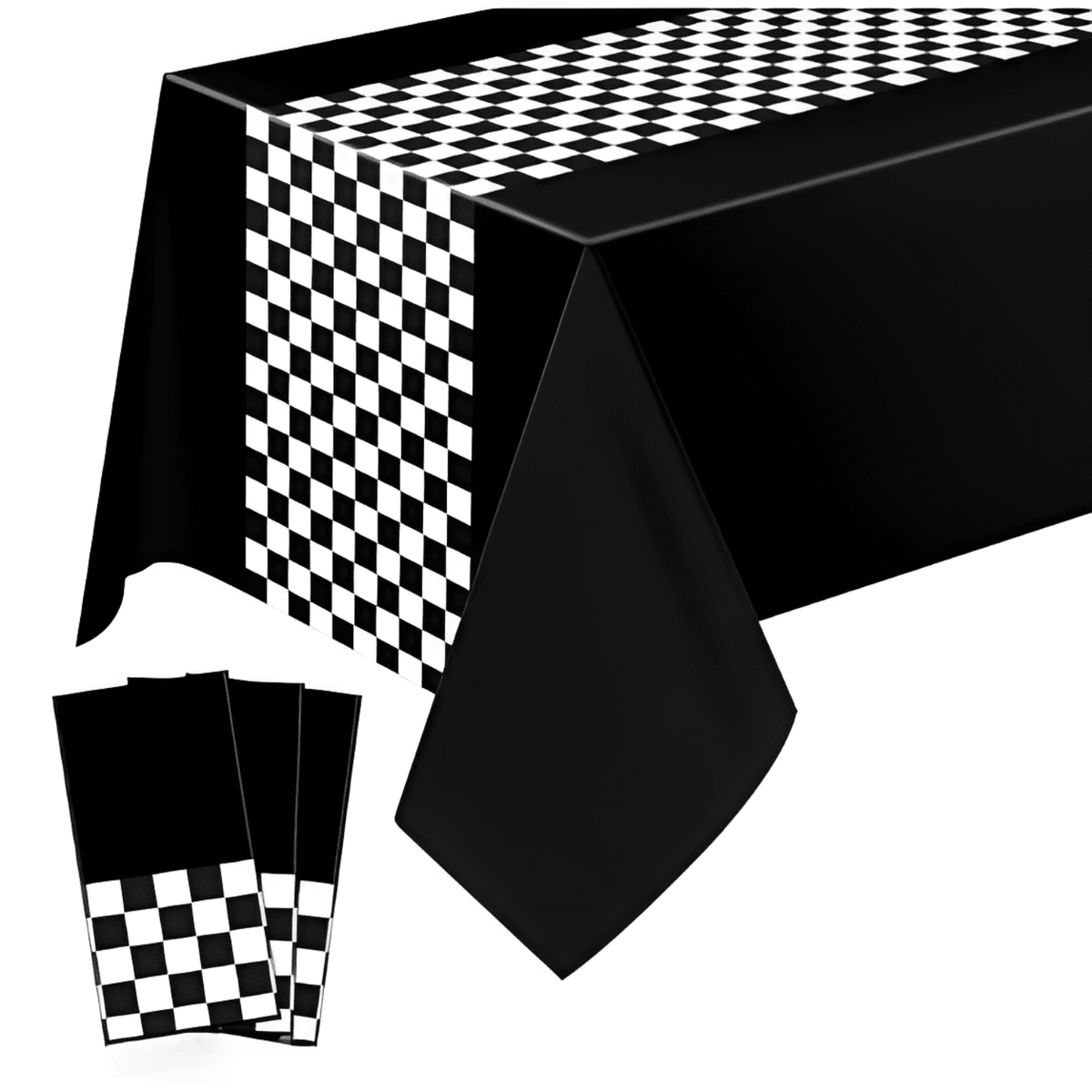 3 Sheets 54x108 Inch Black/Red Racetrack Table Covers - Car Birthday Party Supplies for Boys Racing Theme Favors