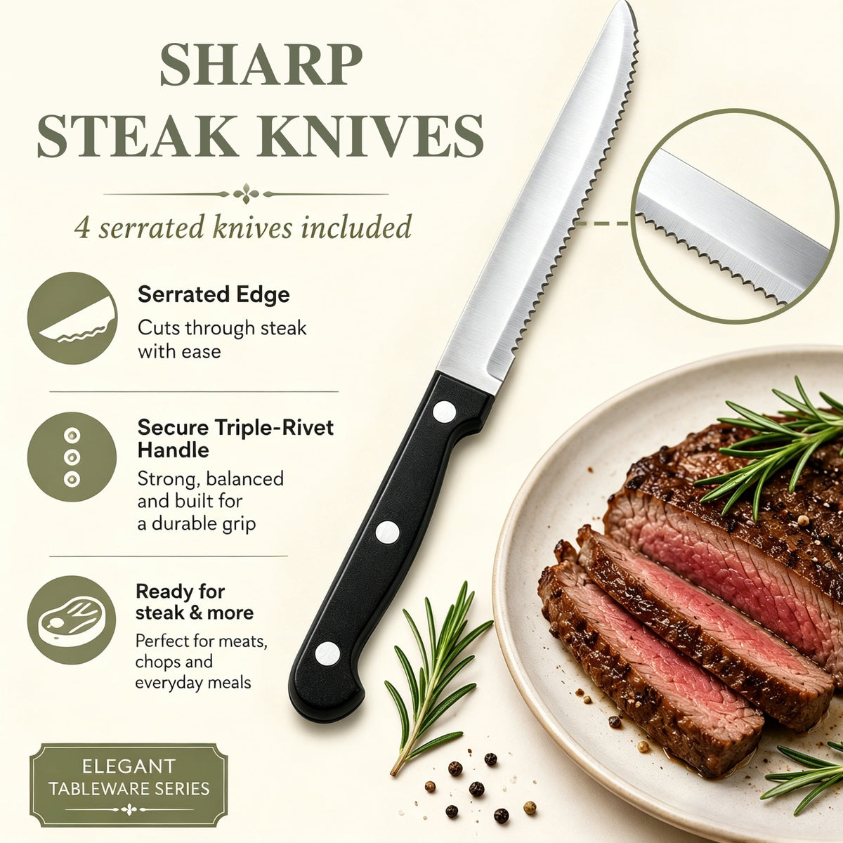 TINANA Silverware Sets, 48 PCS Flatware Set for 8, Stainless Steel Cutlery Utensil Set with Steak Knives Mirror Polished Forks and Spoons, Silver