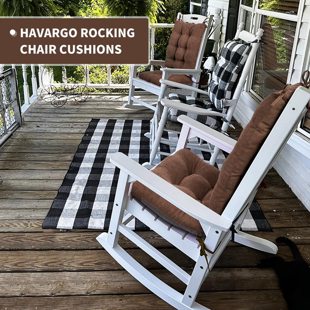 Shinnwa Rocking Chair Cushion 17 x 17/21 Inch Seat Cushions Set Non-Slip for Indoor Living Room, Brown