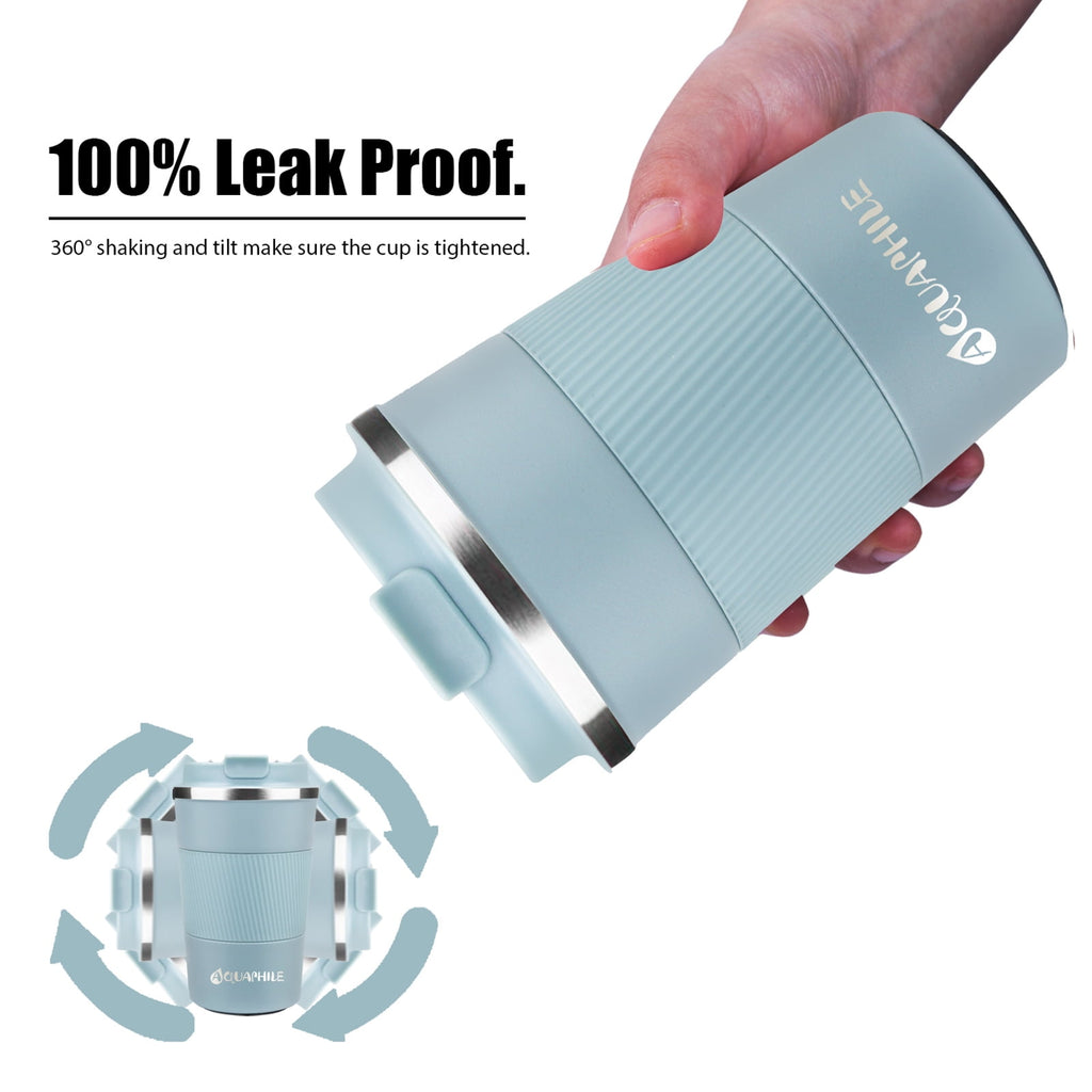 Aquaphile Vacuum Insulated Coffee Travel Mug - Double Walled Reusable Tumbler Cups Light Blue 17 Fluid Ounces