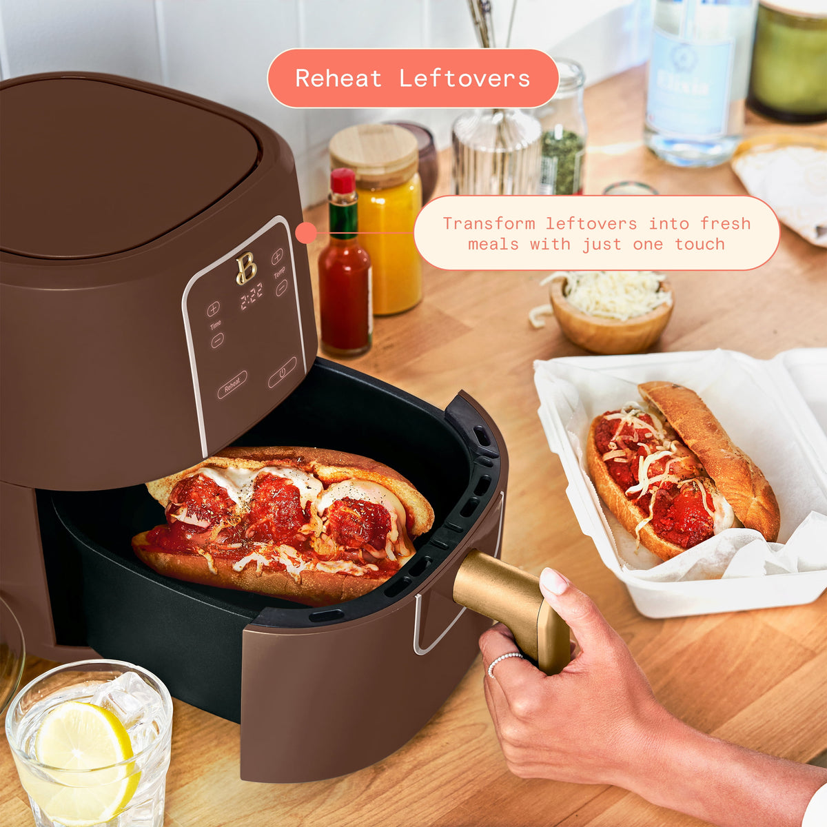 Beautiful 3 Qt Air Fryer with TurboCrisp Technology, EverGood Non-Toxic Ceramic Nonstick Coating, Chocolate by Drew Barrymore