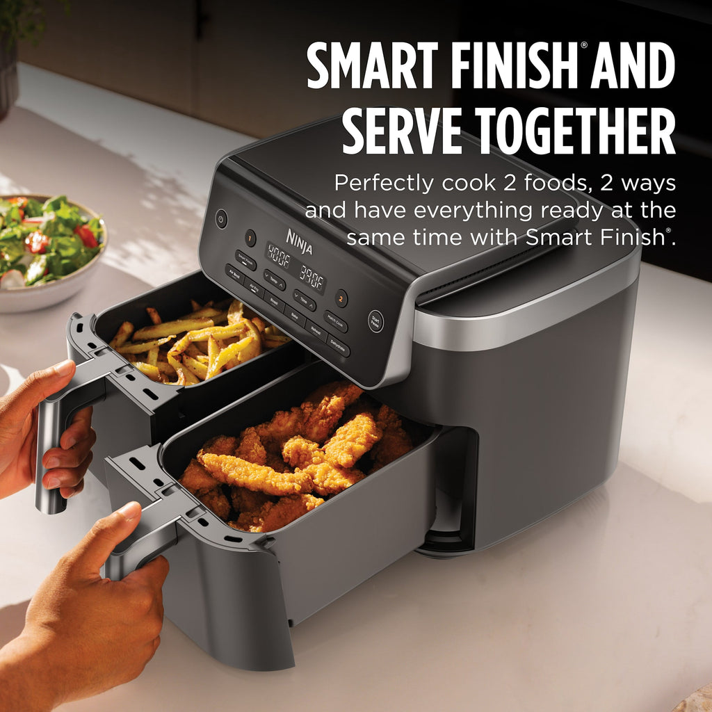 Ninja DualZone Air Fryer 8-Qt, 6-in-1, 2 Baskets, Smart Finish & Match Cook, Air Fry Roast Bake, DZ801 Gray