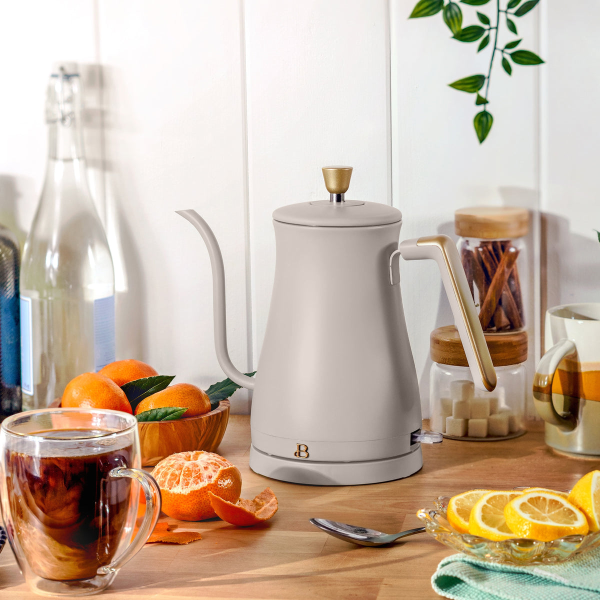 Beautiful 1-Liter Electric Gooseneck Kettle 1200 W, Chocolate by Drew Barrymore