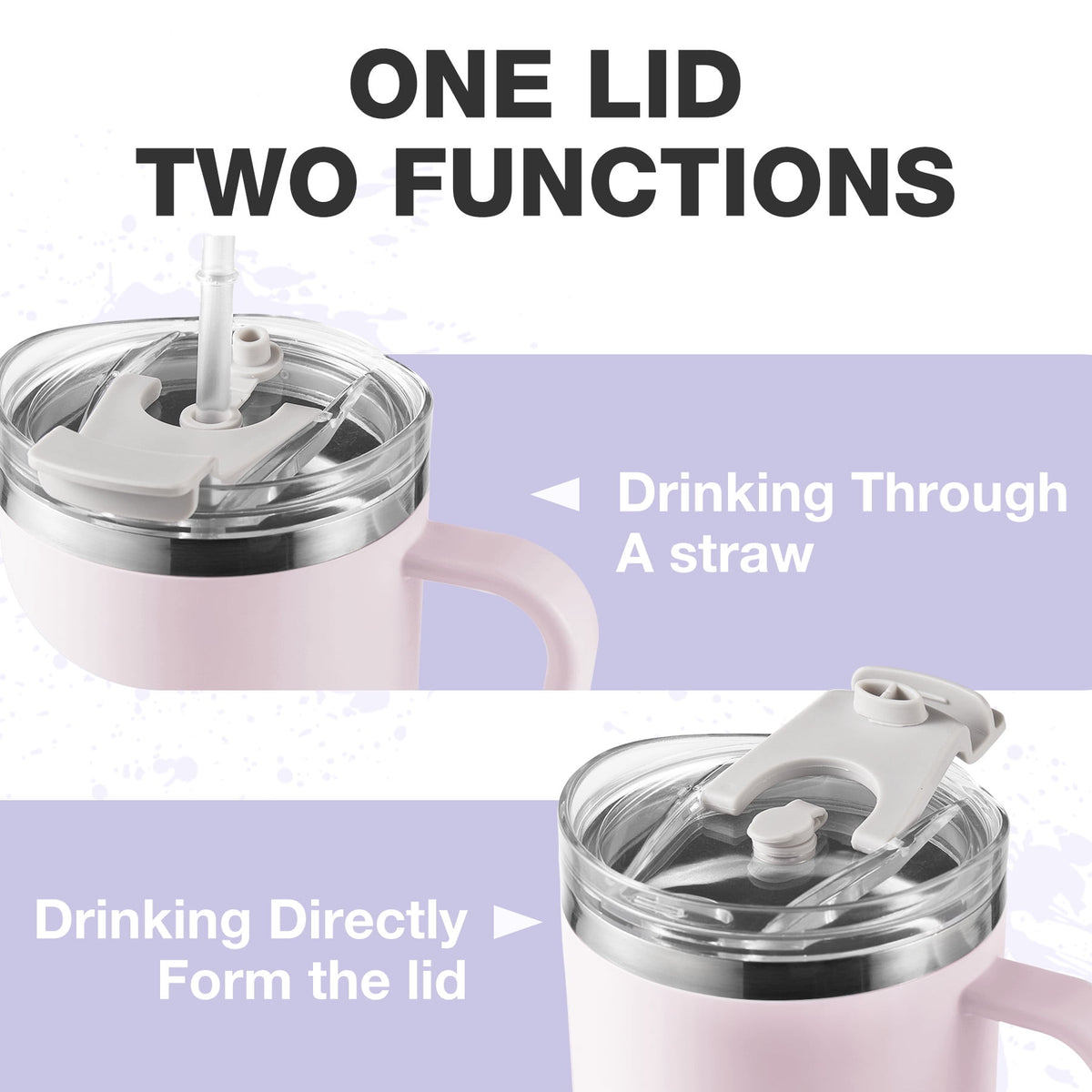 HONGBAKE 40 oz Tumbler with Handle and Straw Lid, Insulated Stainless Steel Tumbler, Travel Mug Fits Cup Holder, Dusty Lavender
