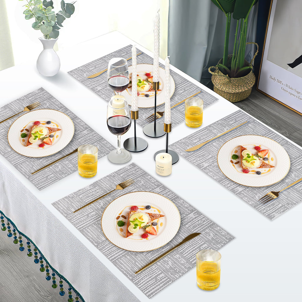 VCVCOO Navy Blue Placemats Set of 4 - Easy Clean Washable PVC Vinyl Placemats - Wipeable Heat Resistant Woven Table Mats for Dining Table - 12x18 inch