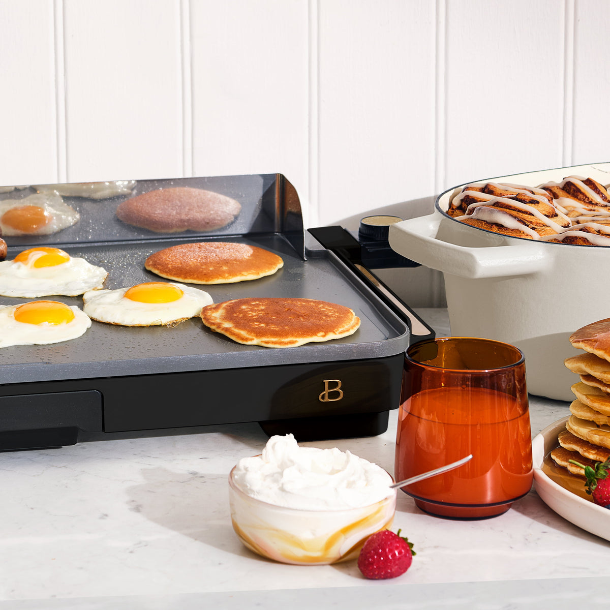 Beautiful XL Electric Griddle 12" x 22" with EverGood Ceramic Nonstick Coating, Thyme Green by Drew Barrymore