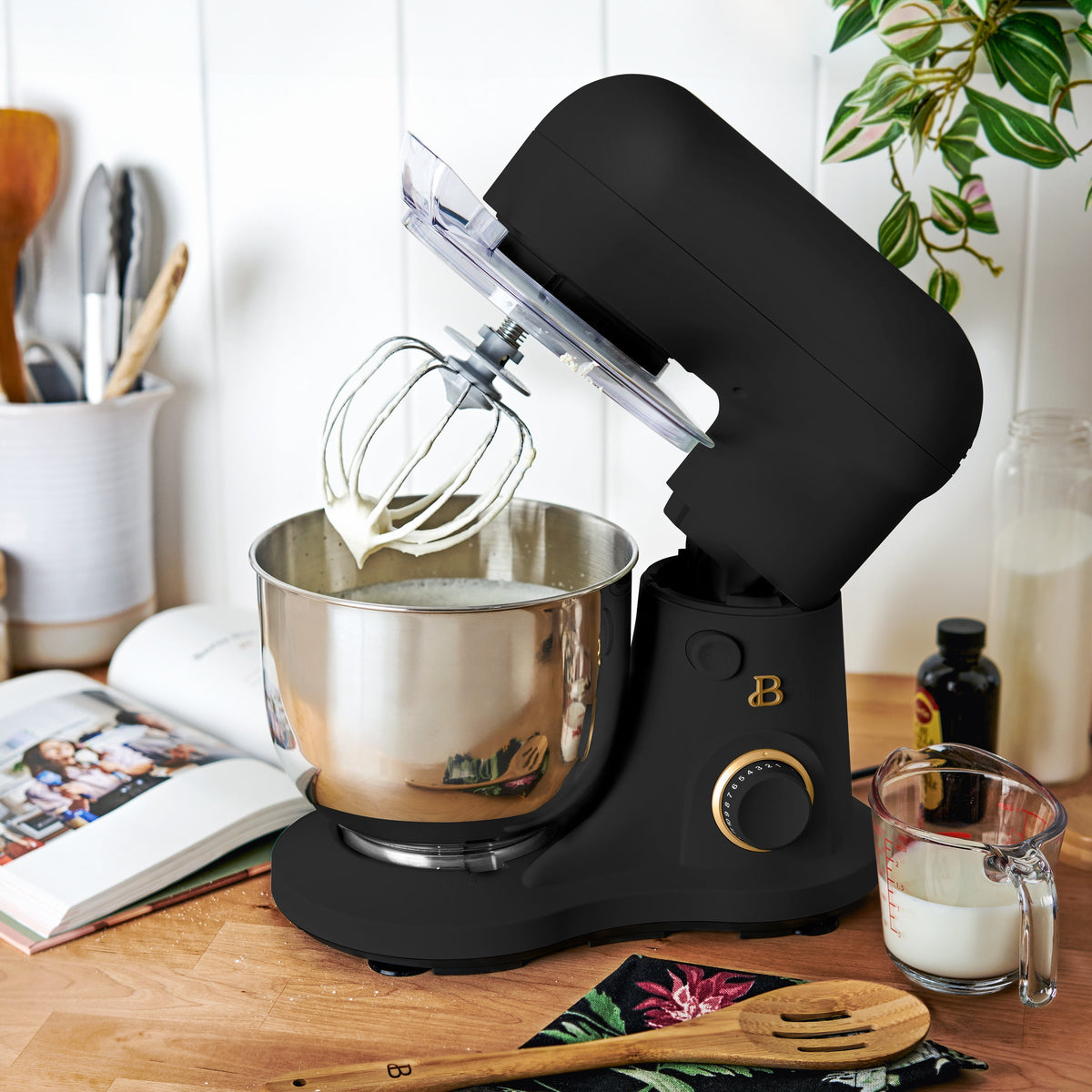 Beautiful 3.5 Qt Stand Mixer with Flat Beater, Dough Hook, Balloon Whisk, Chocolate by Drew Barrymore