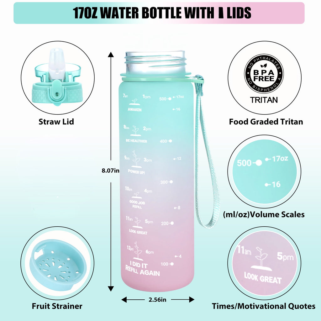 Oldley Transparent Tritan Kids Bottle – 17oz Straw Water Bottle with One-Hand Open Button, Lockable Leak-Proof Lid, Ideal for Daily Hydration