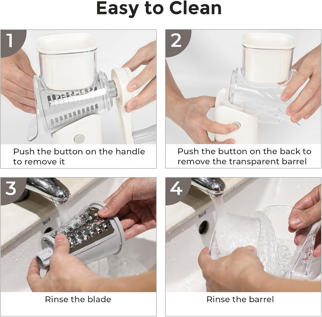 Premium Rotary Cheese Grater, Manual Cheese Grater for Kitchen, Handheld Vegetables Slicer Cheese Shredder with Rubber Suction Base, 3 Stainless Drum Blades Included,Blue