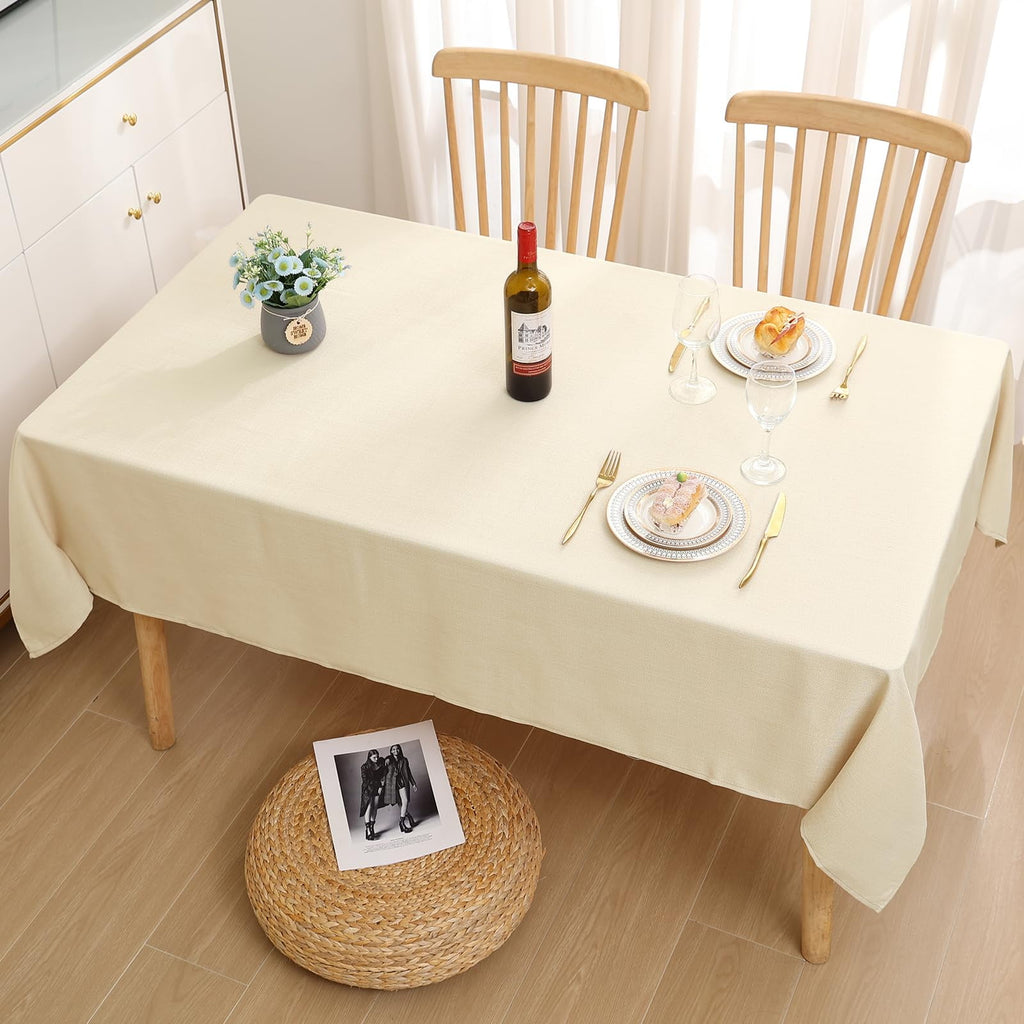 Smiry Rectangular Linen Tablecloths, Waterproof Wrinkle Free Table Cloth, Stain Resistant Fabric Table Cover, 52"x70", Beige