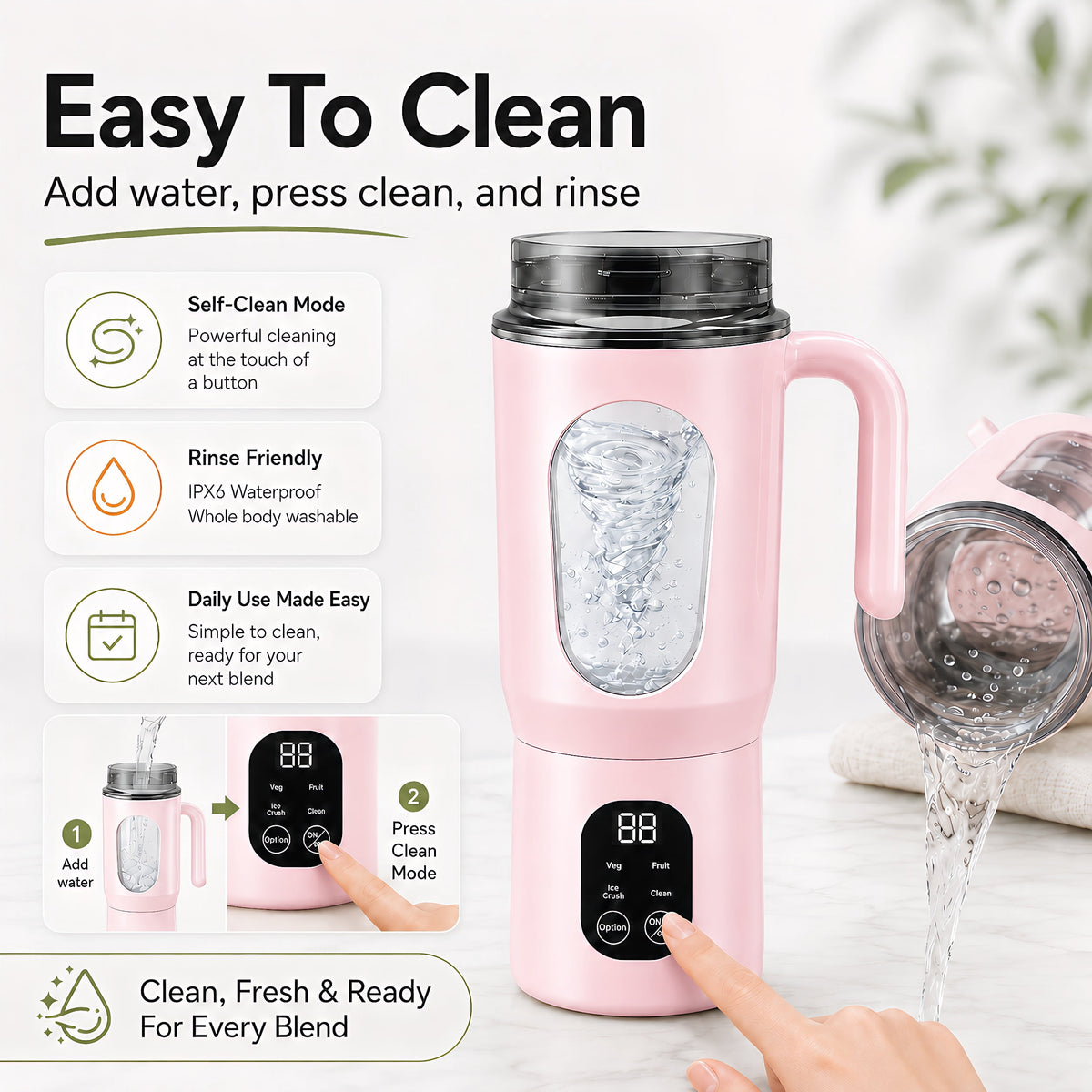 STARBIAO Portable Blender 19.6 oz Personal Juicer Cup, USB-C Rechargeable Mini Blender for Shakes & Smoothies, 12-Blade Stainless Steel, 4 Modes, Digital Display, Self-Cleaning, Beige