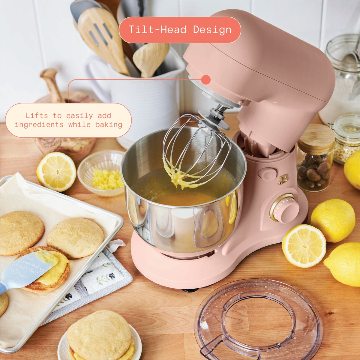 Beautiful 3.5 Qt Stand Mixer with Flat Beater, Dough Hook, Balloon Whisk, Chocolate by Drew Barrymore