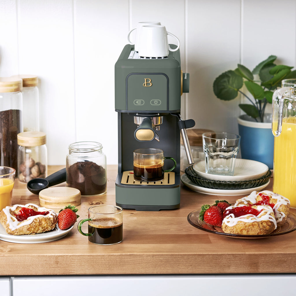 Beautiful by Drew Barrymore Slim Espresso Machine, 20-Bar Pressure, Black Sesame