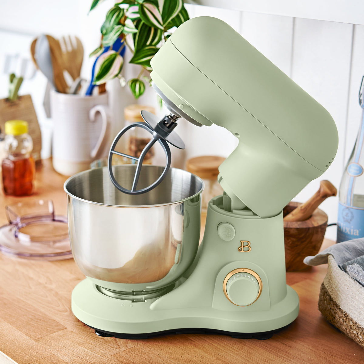 Beautiful 3.5 Qt Stand Mixer with Flat Beater, Dough Hook, Balloon Whisk, Chocolate by Drew Barrymore