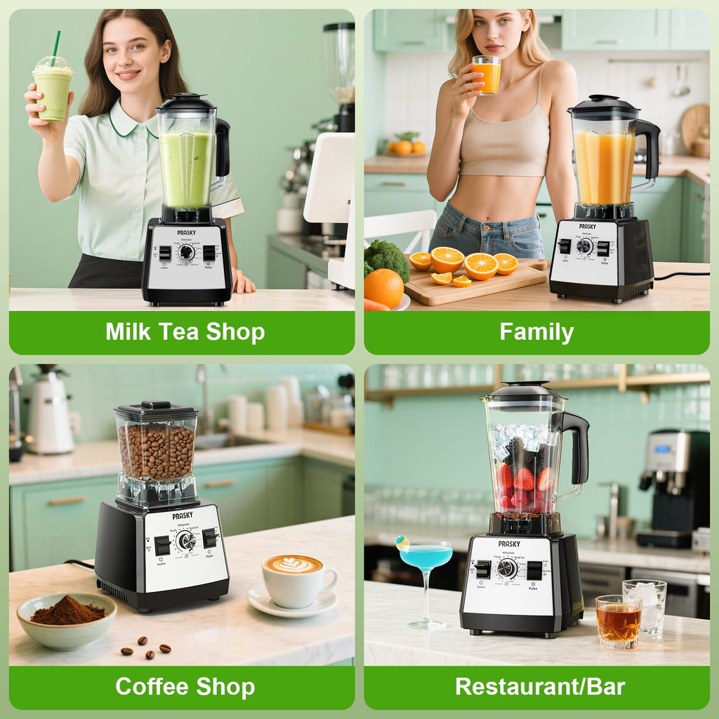 PRASKY Countertop Blender, 2-in-1 Professional Blender, 68oz Capacity 1000W 6 Speeds Blender for Kitchen with 25oz to-go Cup (Black)