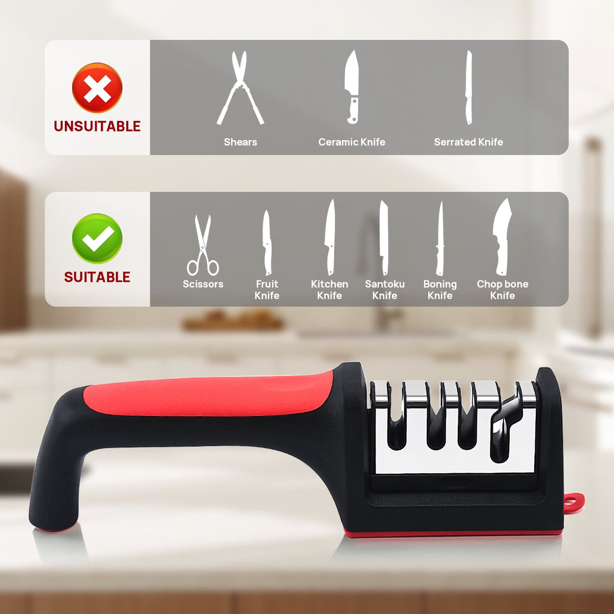 AGCAN 2 Pack Knife Sharpener, 4-Stage Kitchen Knife Sharpeners with Non-slip Base, Knife Sharpening System for Kitchen Knives, Scissors