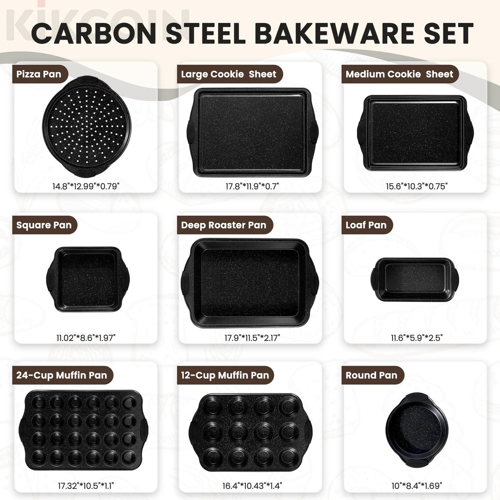 Kikcoin Bakeware Set, 21-Piece Baking Pans Set Kitchen Carbon Steel Baking Sheet Pans with Silicone Handles, Cookie Sheets Nonstick(Beige)