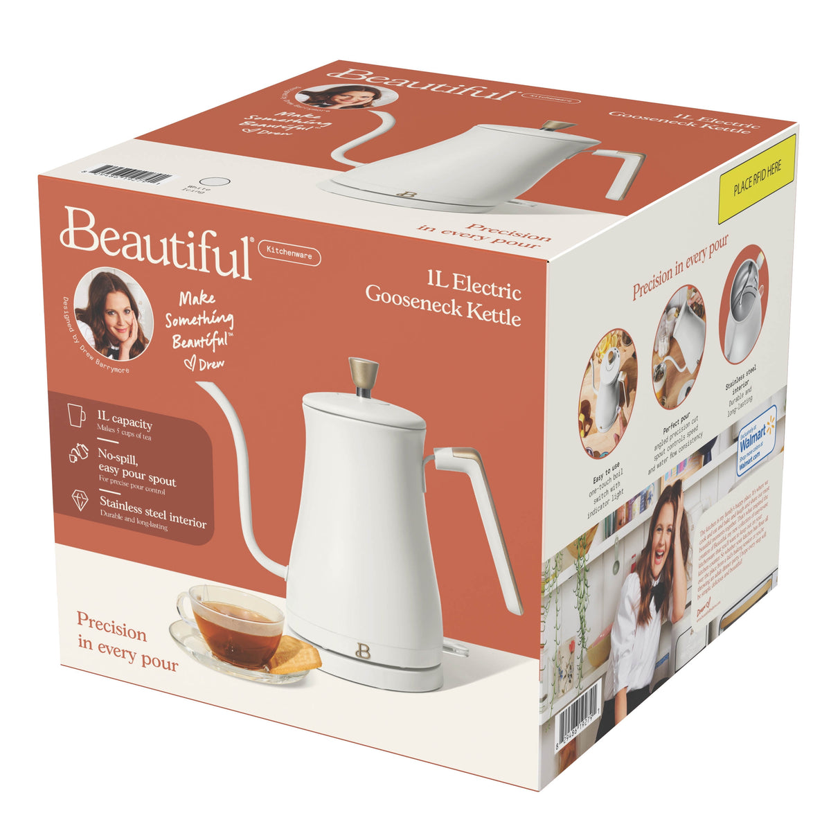 Beautiful 1-Liter Electric Gooseneck Kettle 1200 W, Chocolate by Drew Barrymore