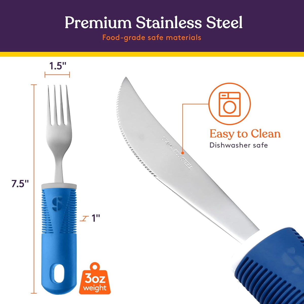 Jetcloudlive 4 Pcs Adaptive Utensils Stainless Steel Built up Utensils for Adults Complete Weighted Silverware Set Nonslip Easy Grip Silverware