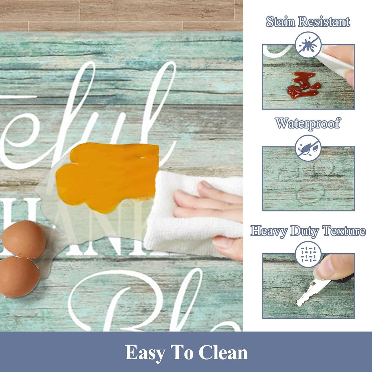 Findosom 2pcs Kitchen Rug Set, 18"x30"+18"x47" Non-slip Anti-Fatigue Kitchen Mats Farmhouse Waterproof Kitchen Runner,Ergonomic Comfort Cushioned Standing Mat for Floor,Home,Office,Sink,Laundry Blue