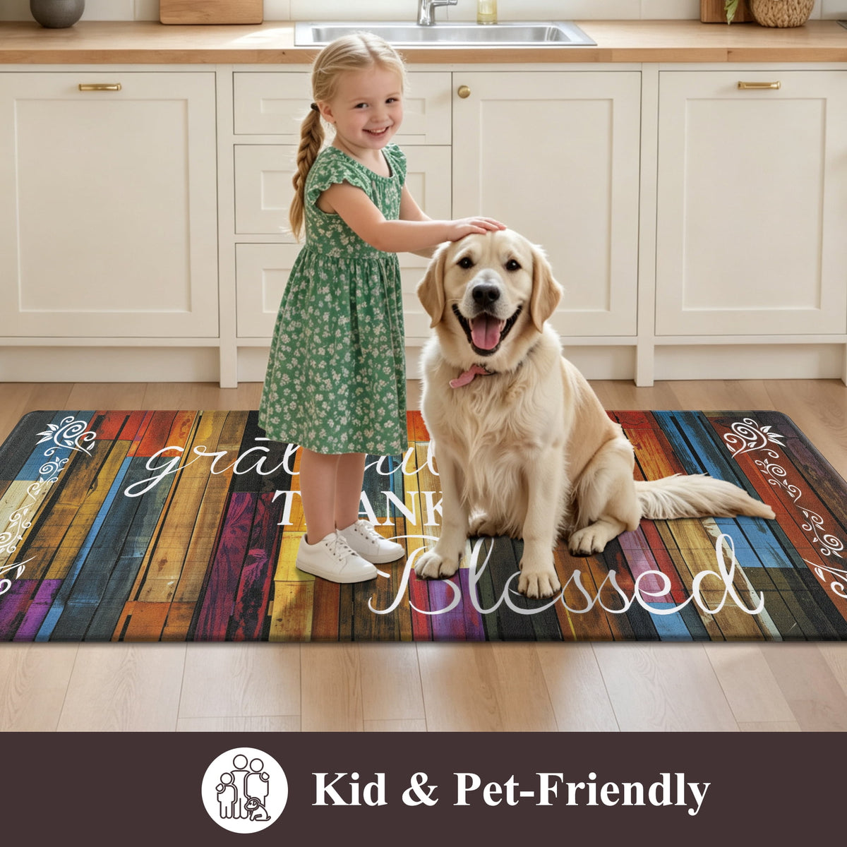 MeyJey Farmhouse Kitchen Rug Set of 2, Non-Slip Anti-Fatigue Waterproof Cushioned Mat for Kitchen, Dining & Laundry Room, 18"x30"+18"x48" Teal/Brown