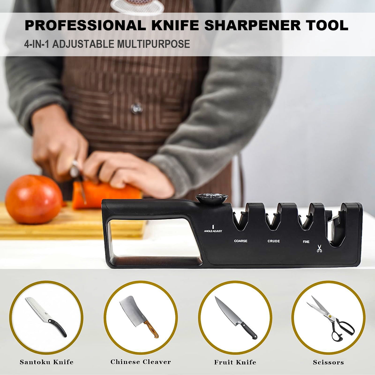 AGCAN 2 Pack Knife Sharpener, 4-Stage Kitchen Knife Sharpeners with Non-slip Base, Knife Sharpening System for Kitchen Knives, Scissors