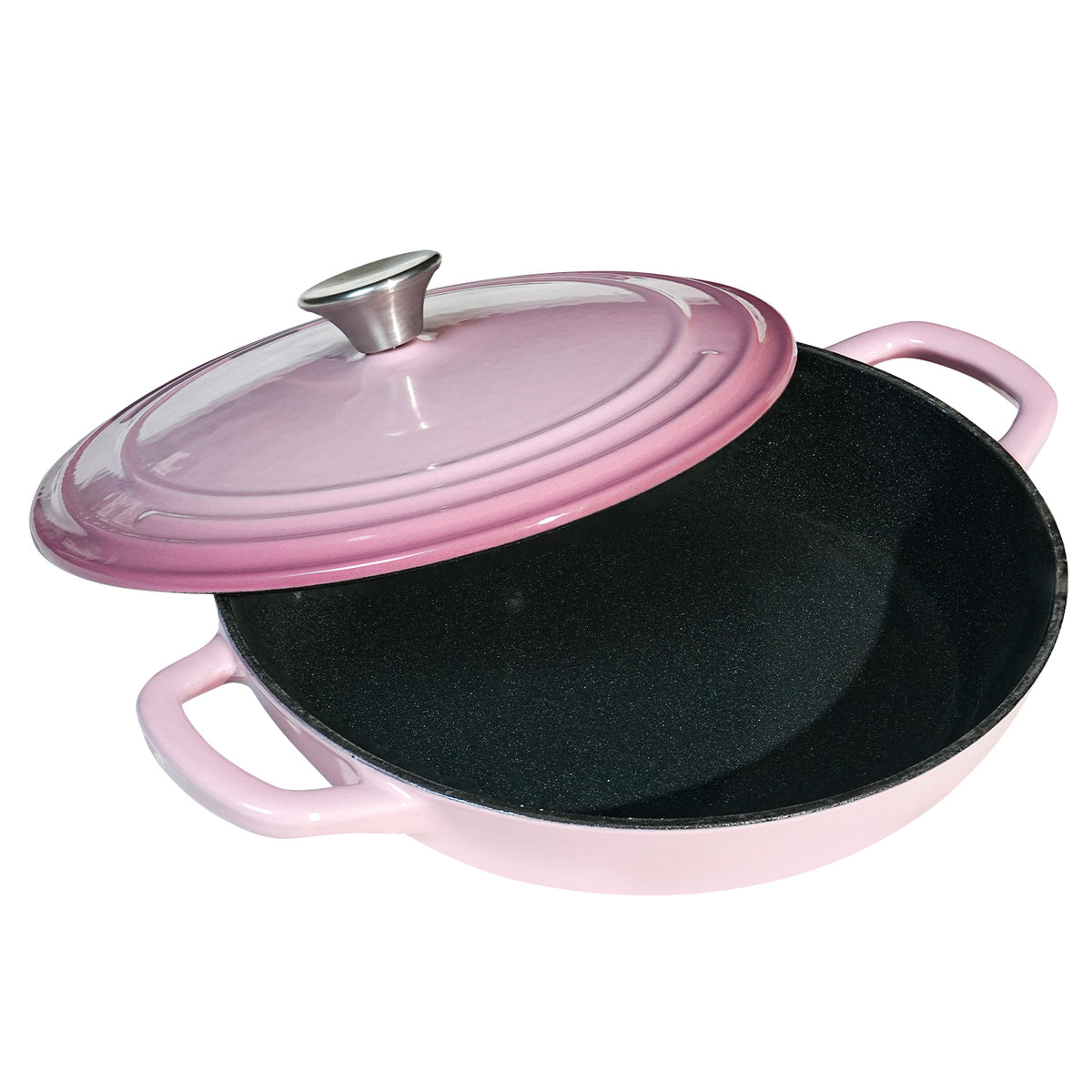 Flavehc Braiser Enameled Cast Iron Braiser 3 qt Braiser Pan with Lid Purple Shallow Cast Iron Casserole Braiser Pan with Handels