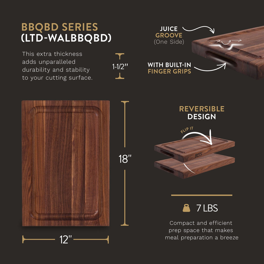 John Boos BBQ Collection Reversible Wood Cutting Board,Juice Groove, Walnut