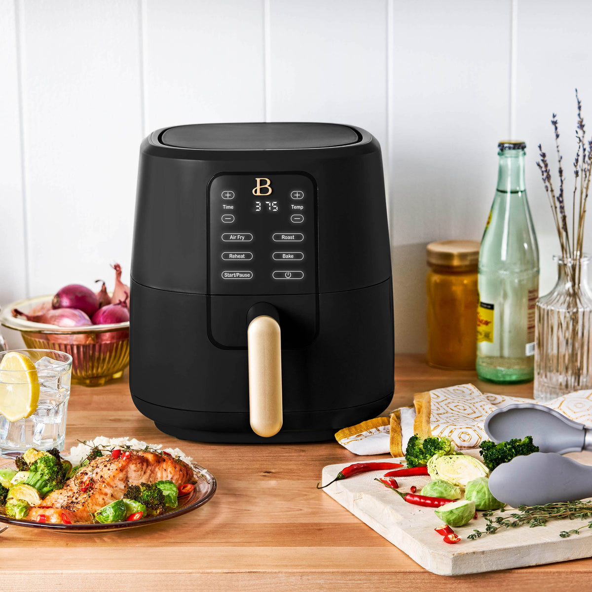 Beautiful 3 Qt Air Fryer with TurboCrisp Technology, EverGood Non-Toxic Ceramic Nonstick Coating, Chocolate by Drew Barrymore