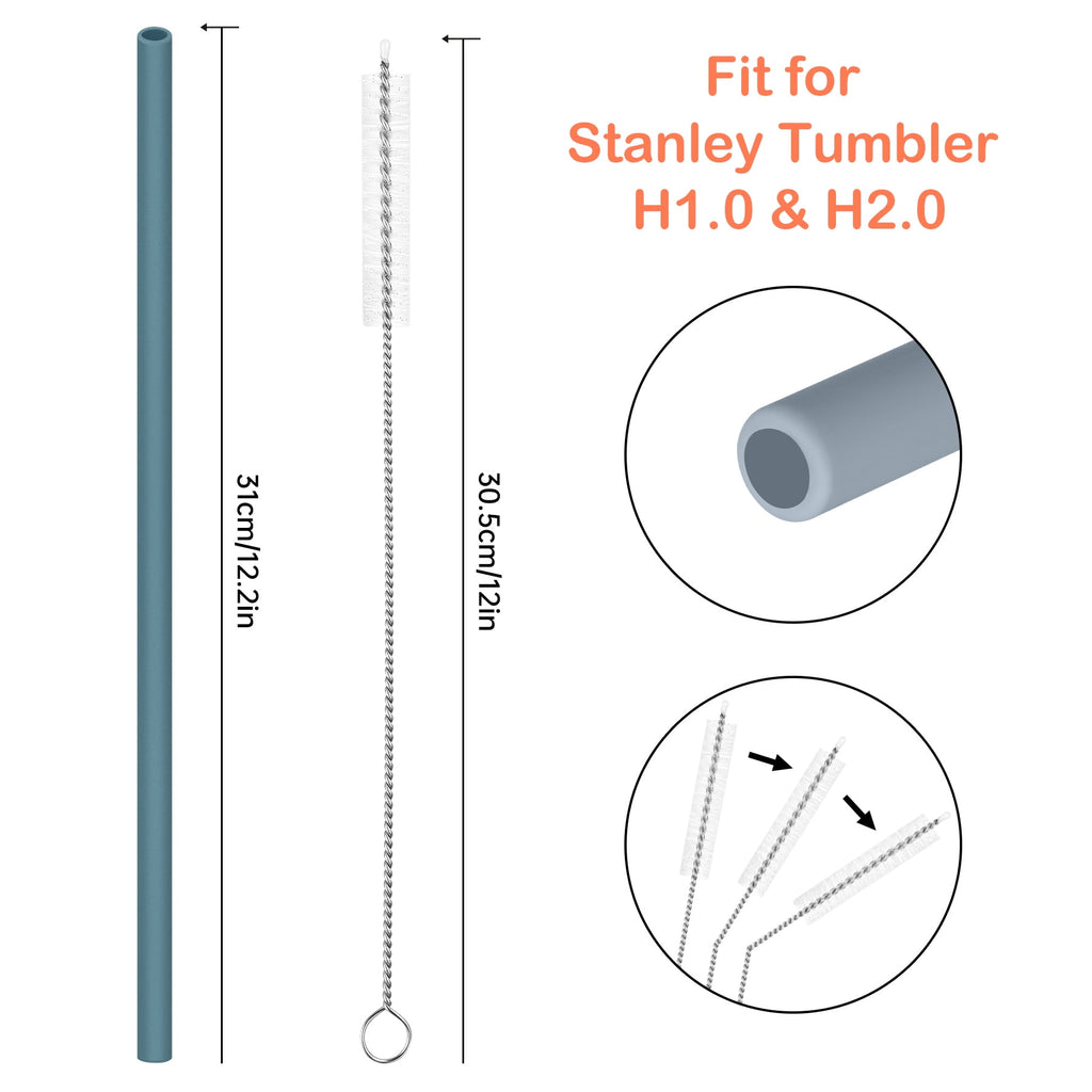 Tomorotec 12" Reusable Silicone Drinking Straws 15PCS with 2 Brushes, Compatible with Stanley Tumblers 40oz 30oz 20oz, Customizable for Various Drinkware, BPA-Free & Safe for Teeth (Morandi Colors)